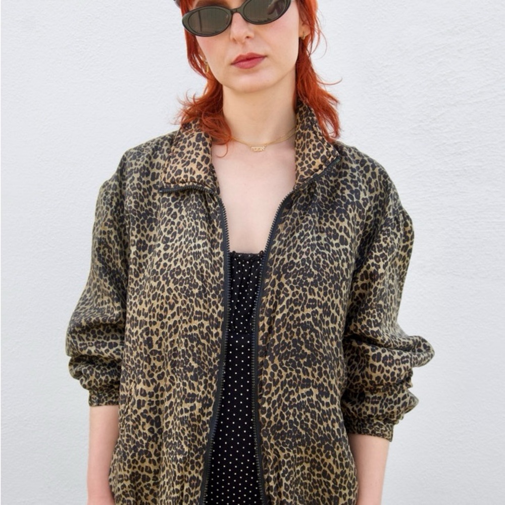 Vintage Silk Leopard Print Women's Bomber Jacket